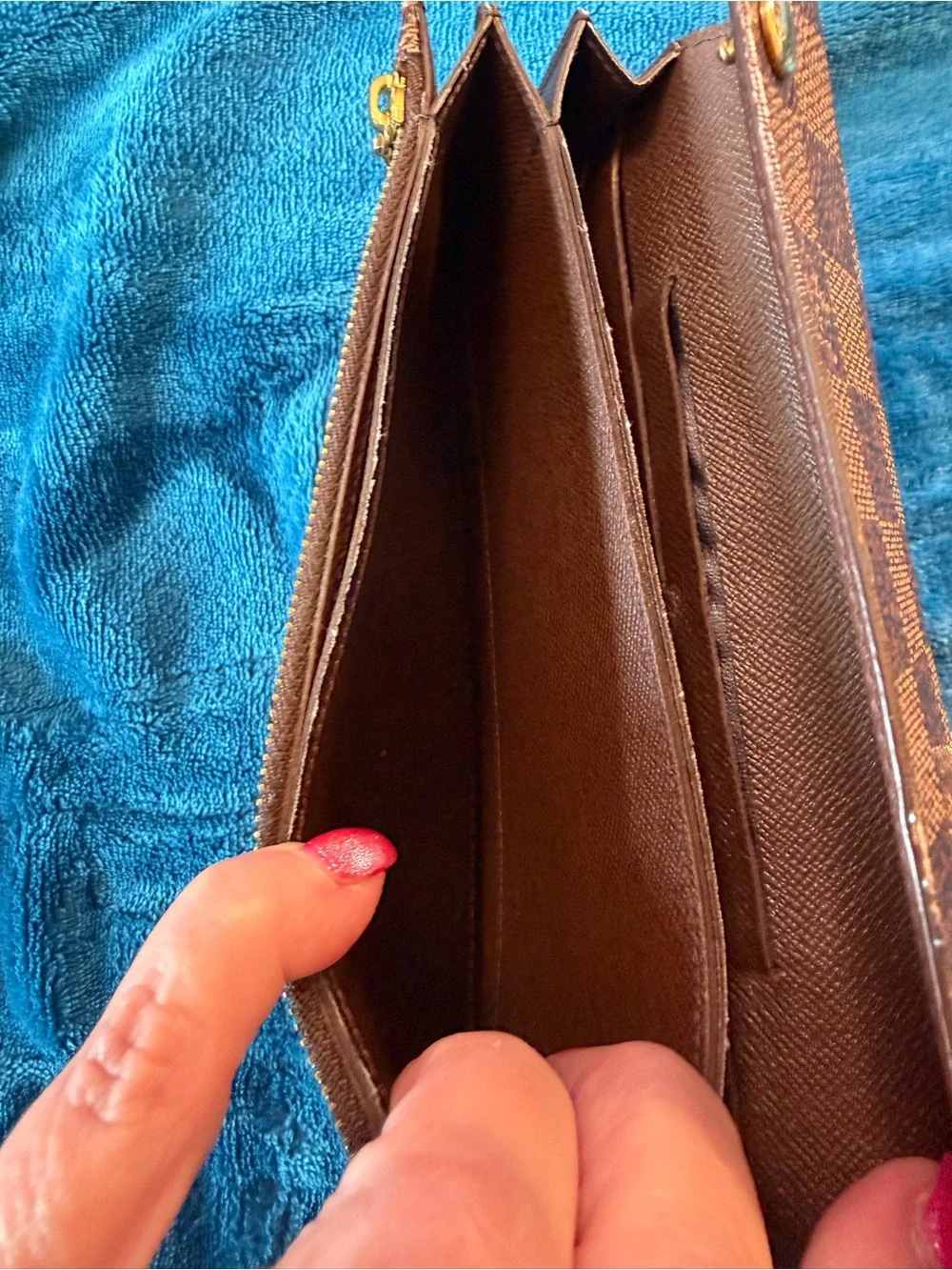 Louis Vuitton Brown Damier Ebene Wallet w/D-Ring & *Unbranded Chain Wristlet